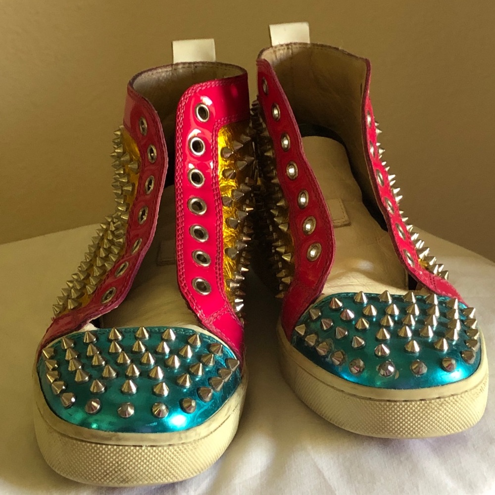 Christian Louboutin Multi-Color Spike-Embellished High-Top Sneakers
